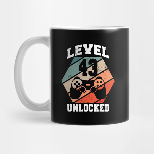 level 43 unlocked 43 Years Old retro 80s 43rd Birthday gamer by FunnyUSATees